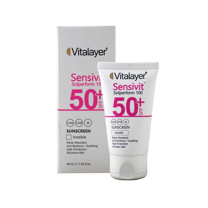 ضد آفتاب SPF50 بی رنگ SENSIVIT ویتالیر مناسب پوست حساس