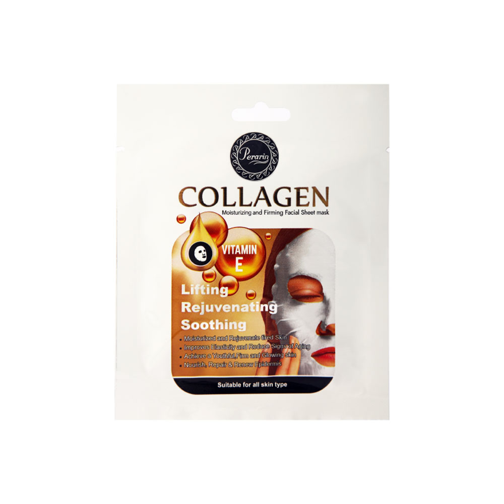 ماسک ورقه ای صورت پرارین مدل COLLAGEN و ویتامین E مناسب انواع پوست